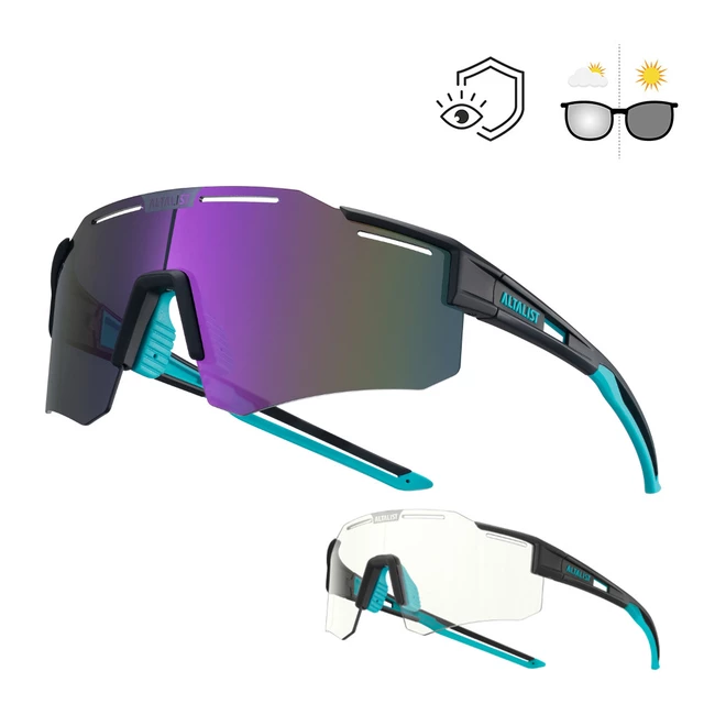 Polarized and Photochromic Sunglasses Altalist Legacy 3 - Black with black lenses - turquoise-black s with purple lenses