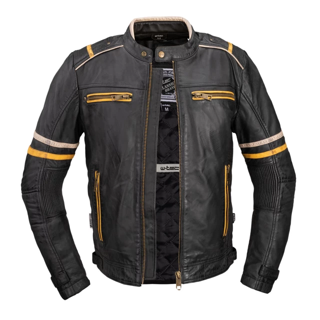 Men’s Leather Motorcycle Jacket W-TEC Traction - Black