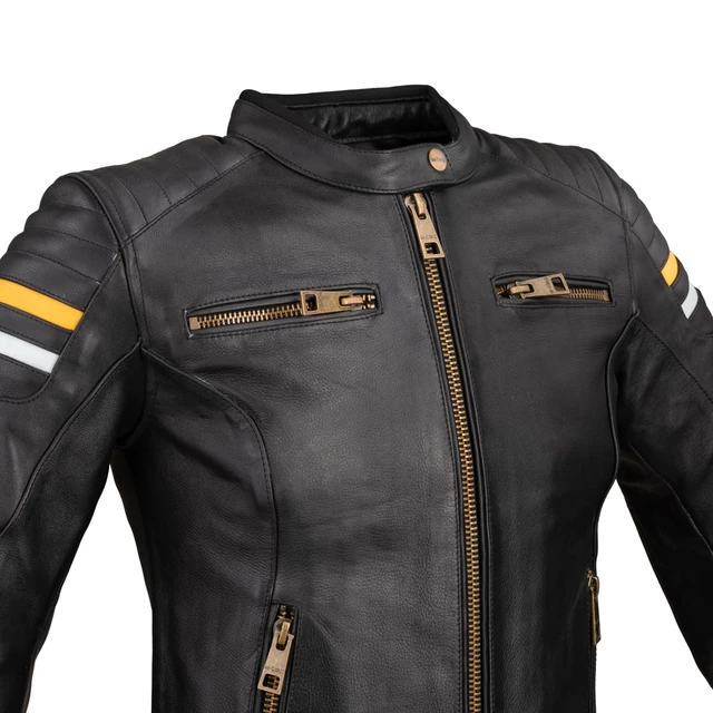 Women’s Leather Motorcycle Jacket W-TEC Stripe Lady - Black