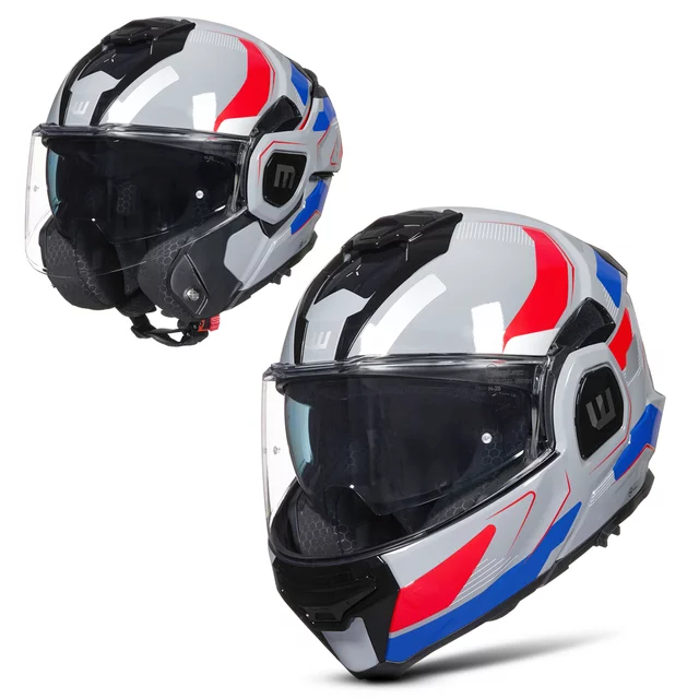 Flip-Up Motorcycle Helmet W-TEC Zoroz P/J - Metallic Grey - Glossy Tricolor