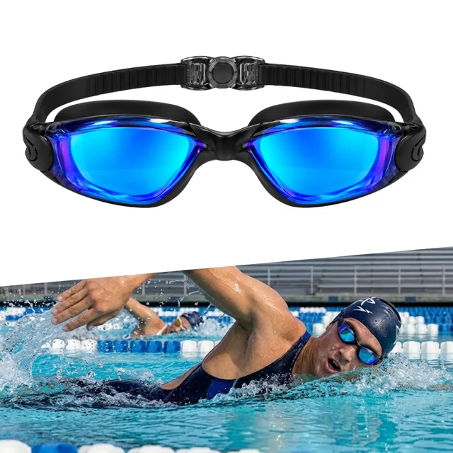 Swimming Goggles inSPORTline Clariflow Mirror - black with blue mirrored lenses