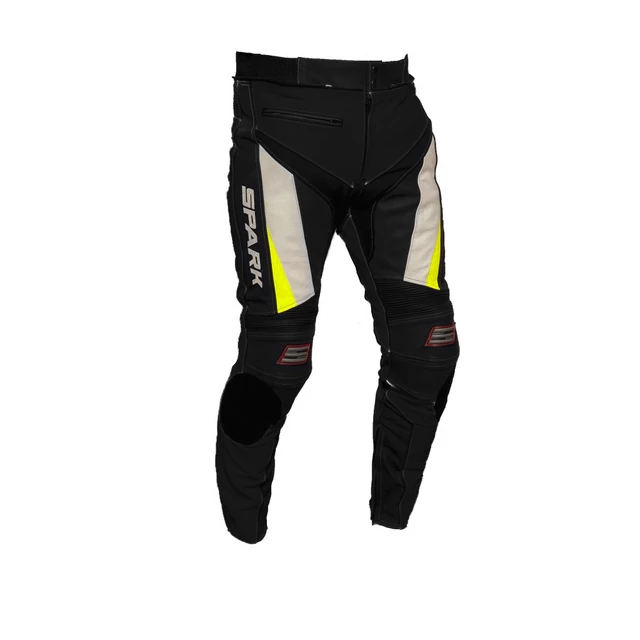 Men’s Leather Moto Pants Spark ProComp - Black-White-Fluo - Black-White-Fluo