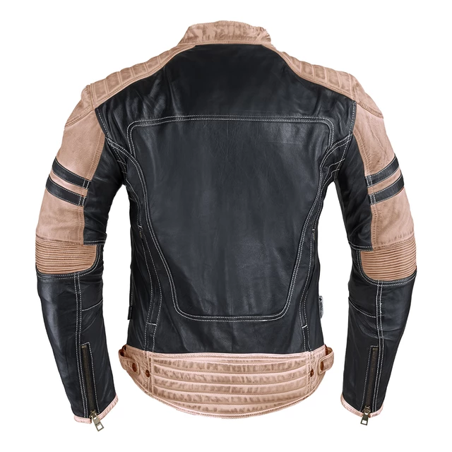 Men’s Leather Jacket W-TEC Esbiker - Black with Beige Stripes