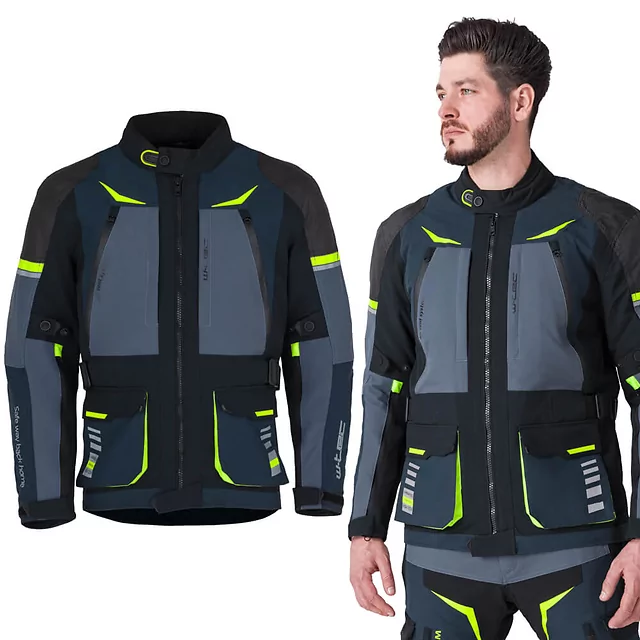 Motorcycle Jacket W-TEC Modock - černo-modro-fluo žlutá