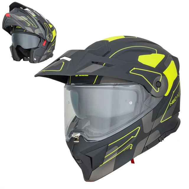 3-in-1 Flip-Up Motorcycle Helmet W-TEC Neovu Graphic - Black-Fluo - Black-Fluo