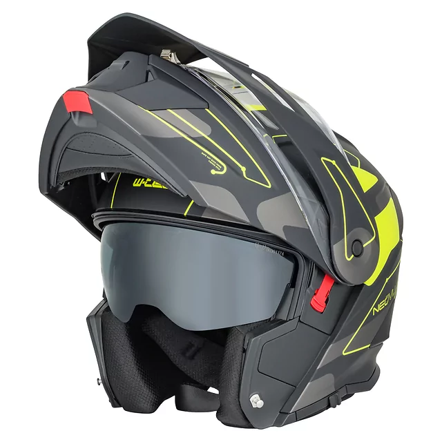 3-in-1 Flip-Up Motorcycle Helmet W-TEC Neovu Graphic - Black-Fluo