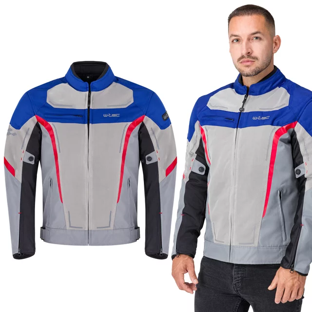 Men’s Summer Motorcycle Jacket W-TEC Mirelio - šedo-modro-červená