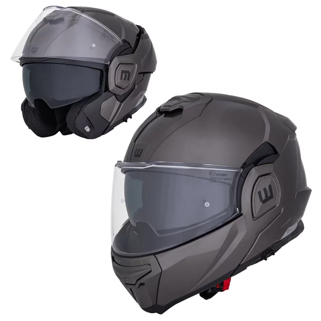 Flip-Up Motorcycle Helmet W-TEC Zoroz P/J - Matt Black-Fluo Pink - Metallic Grey