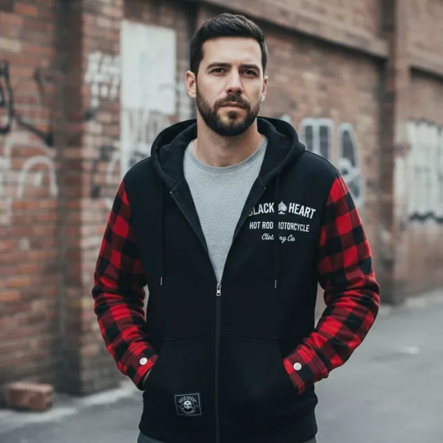 Motorcycle Hoodie W-TEC Black Heart Ramforge - Red-Black - Red-Black