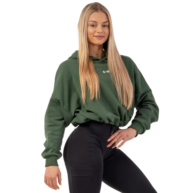Oversized Crop Hoodie Nebbia Iconic 421 - Black - Dark Green