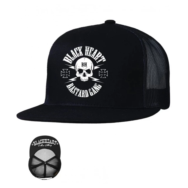 Snapback Hat BLACK HEART Bastard Skull Trucker - Black