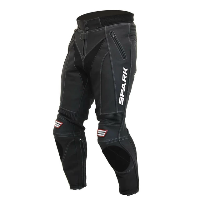 Men’s Leather Moto Pants Spark ProComp - Black-White-Fluo - Black