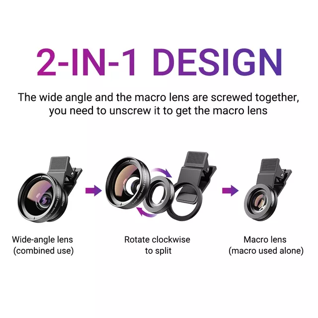 2-in-1 Lens Set Apexel – 0.45x Wide-Angle & 12.5x Macro
