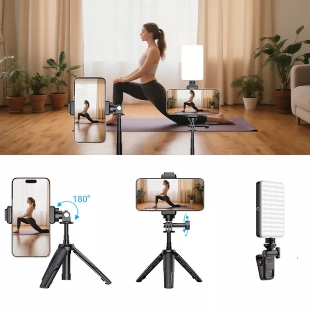 Mini Extending Tripod Apexel w/ LED Light & Action Camera Adapter