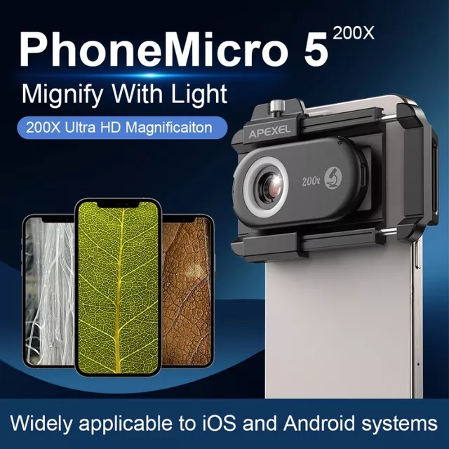 200x Smartphone Microscope Lens Apexel w/ LED and UV Light