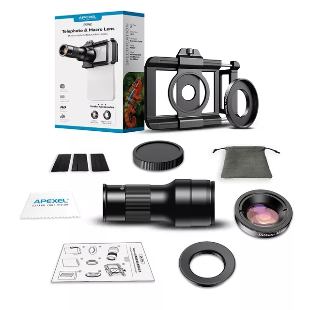 2-in-1 Lens Set Apexel – 6x Telephoto & 150mm Macro