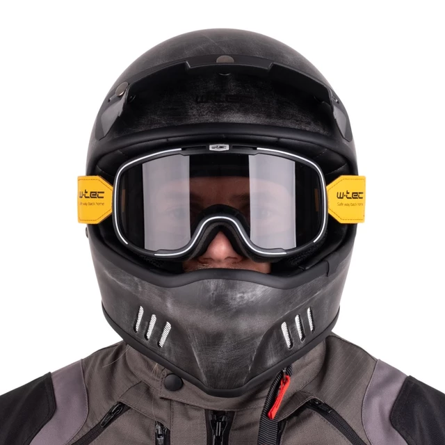 Motorcycle Helmet W-TEC Retron w/ Chesster Goggles - Striped Silver