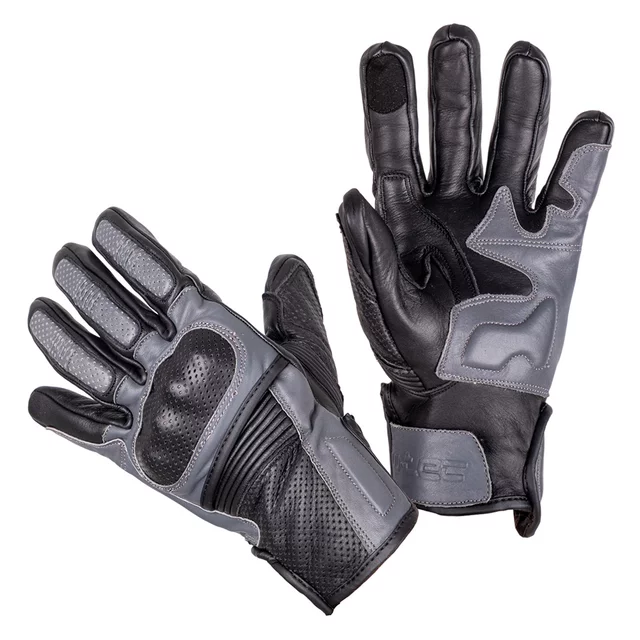 Leather Motorcycle Gloves W-TEC Boldron - Black-Grey - Black-Grey