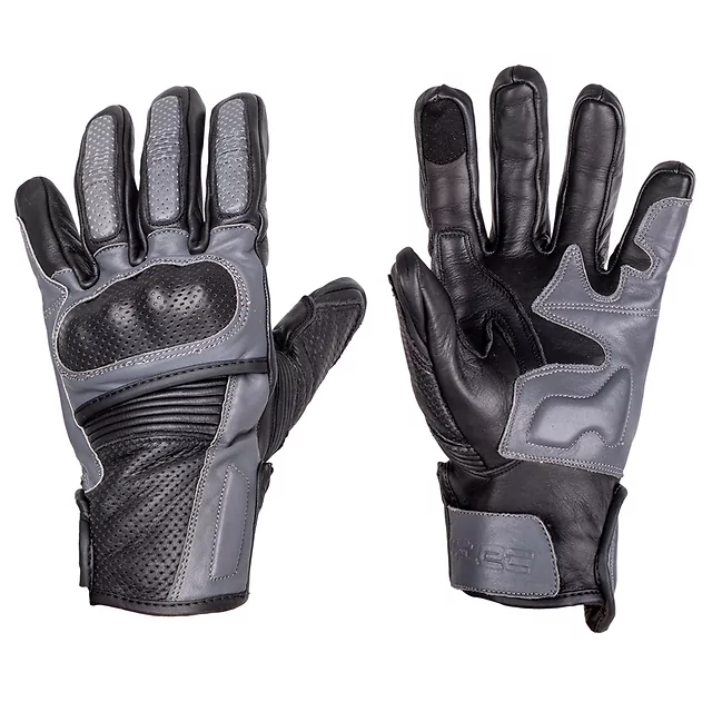 Leather Motorcycle Gloves W-TEC Boldron - Black-Grey