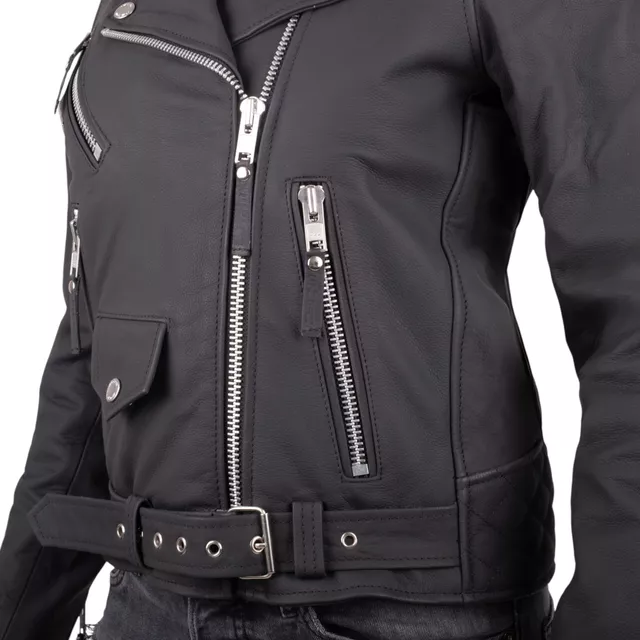Women’s Leather Motorcycle Jacket W-TEC Brinea - Matte Black