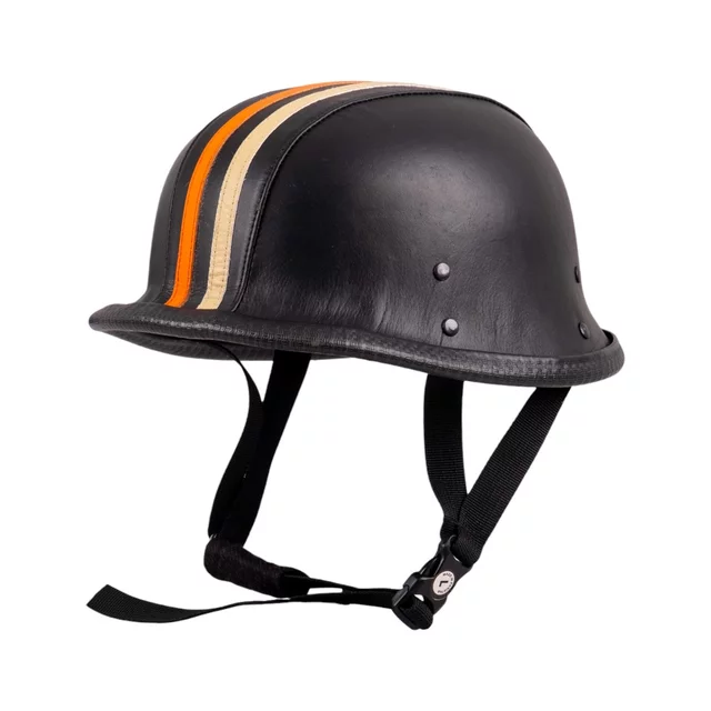 Retro Open-Face Motorcycle Helmet Sodager Stripes - černá s oranžovým a béžovým pruhem - černá s oranžovým a béžovým pruhem