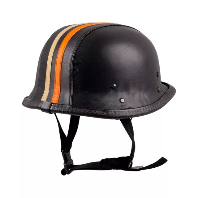 Retro Open-Face Motorcycle Helmet Sodager Stripes - černá s oranžovým a béžovým pruhem