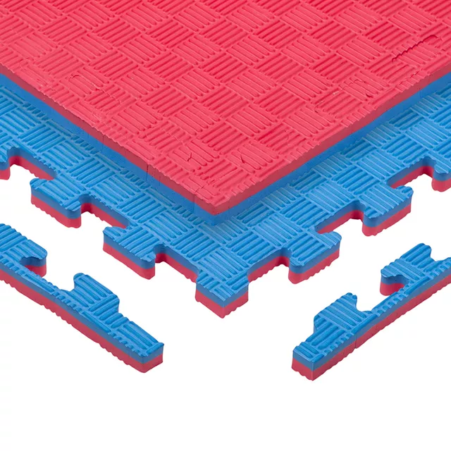 Tatami Puzzle Mat inSPORTline Sazegul 100 x 100 x 2 cm - mocha mousse-černá, vzor 5 proužků - červeno-modrá, vzor 5 proužků