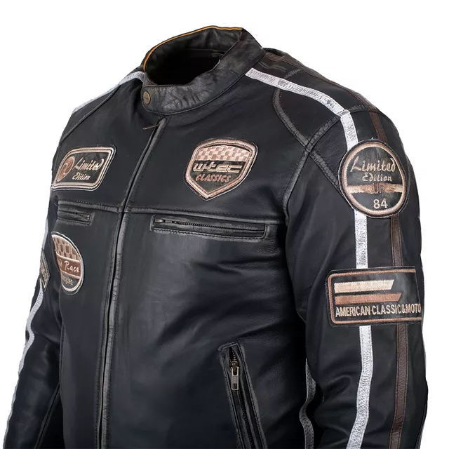 Men’s Leather Motorcycle Jacket W-TEC Sheawen Vintage - Black