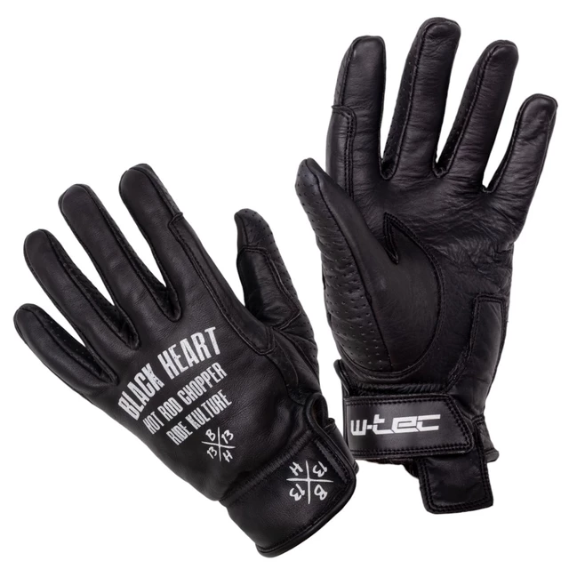 Leather Summer Motorcycle Gloves W-TEC Black Heart Darios - Black - Black