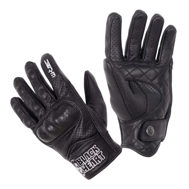 Leather Motorcycle Gloves W-TEC Black Heart Rookah - Black - Black