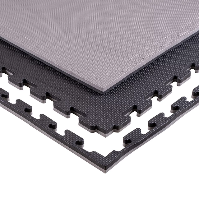 Tatami Puzzle Mat inSPORTline Sazegul 100 x 100 x 2 cm - mocha mousse-černá, vzor 5 proužků - šedo-černá, křížový vzor