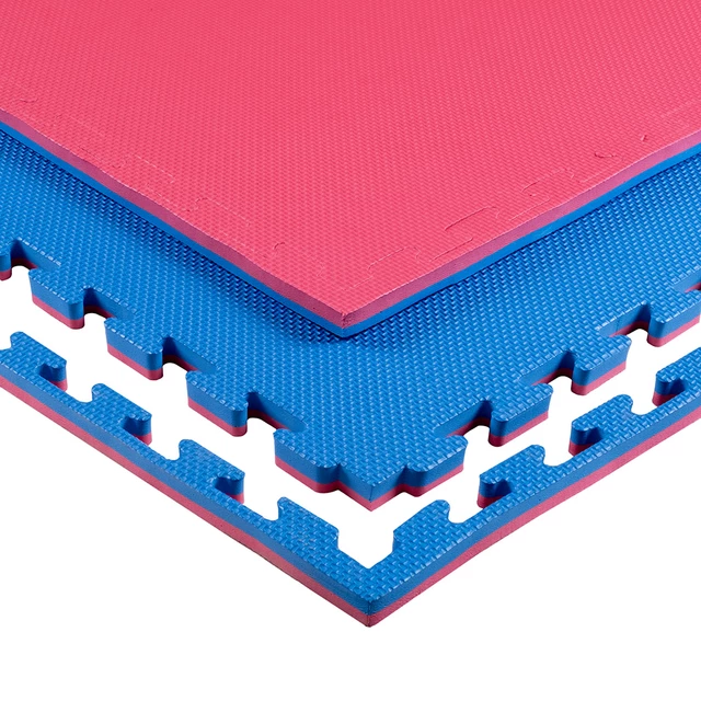 Tatami Puzzle Mat inSPORTline Sazegul 100 x 100 x 2 cm - mocha mousse-černá, vzor 5 proužků - červeno-modrá, křížový vzor