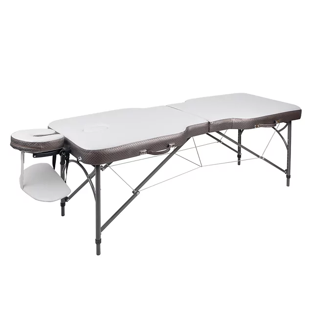 2-Section Aluminum Massage Table inSPORTline Kiyora (186 × 70 × 62.5–85.5 cm) - White Grey
