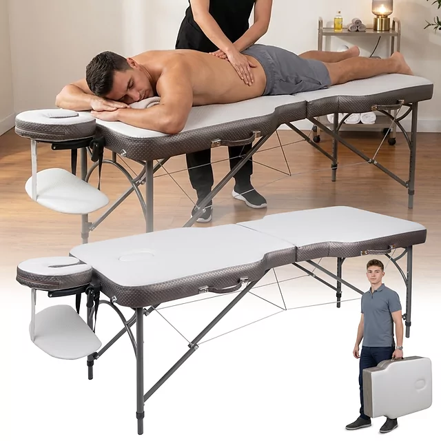 2-Section Aluminum Massage Table inSPORTline Kiyora (186 × 70 × 62.5–85.5 cm) - White Grey - White Grey