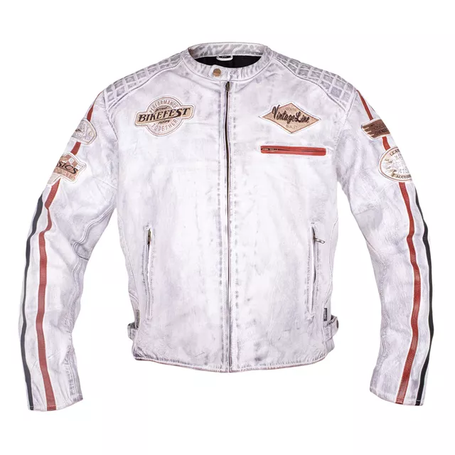 Men’s Leather Motorcycle Jacket W-TEC Sheawen White New - White