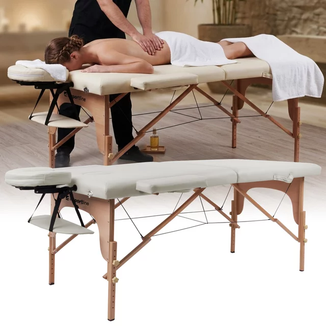2-Section Wooden Massage Table inSPORTline Orashi (186 × 60 × 62.5–85.5 cm) - Cream - Cream
