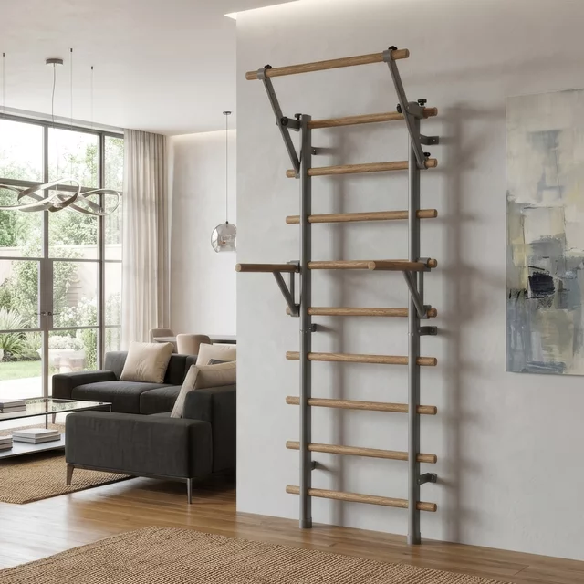 Wall Bars inSPORTline Wootaline 199 x 80 cm w/ Pull-Up Bar & Parallel Bars, Gray