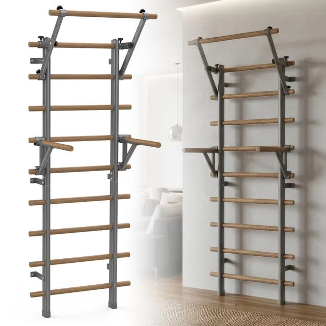 Wall Bars inSPORTline Wootaline 199 x 80 cm w/ Pull-Up Bar & Parallel Bars, Gray