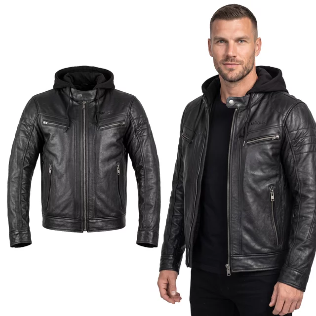 Leather Motorcycle Jacket W-TEC Murayo II - Black - Black