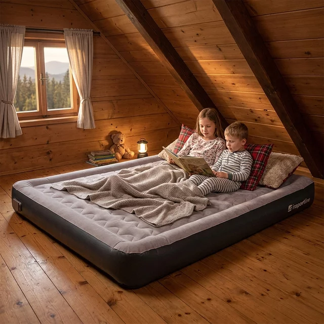 Double Inflatable Mattress inSPORTline Valkon Duo 192x151x22 cm with Built-in Electric Pump
