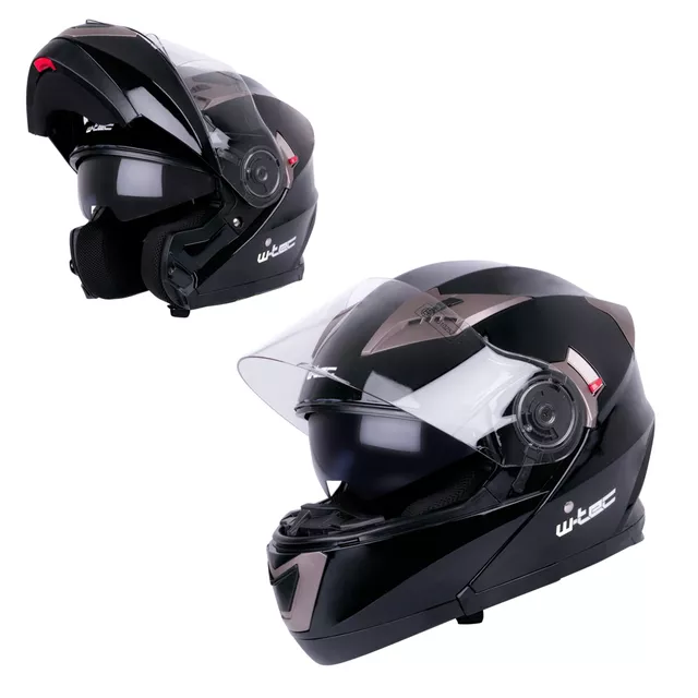 Flip-Up Motorcycle Helmet W-TEC Pezzon - White-Bronze - Black-Bronze