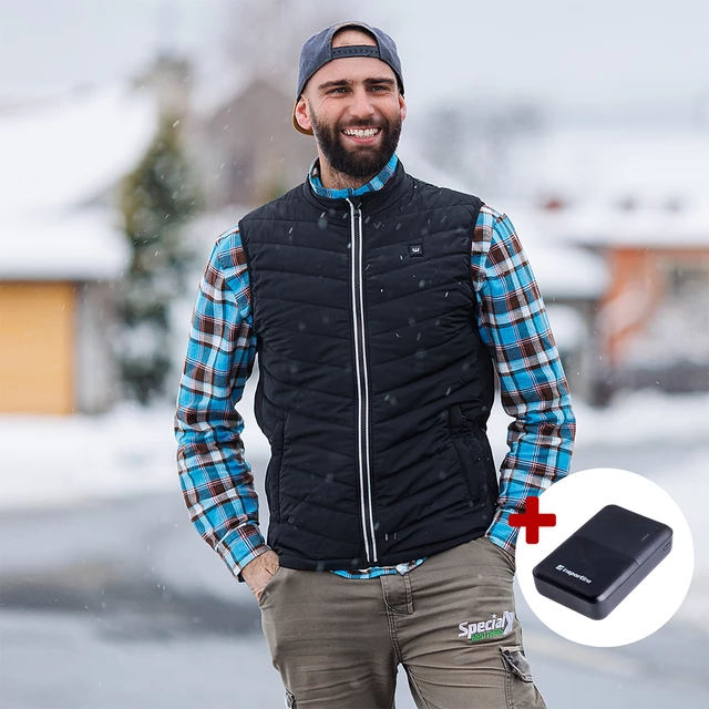 Men’s Heated Vest W-TEC HEATstem w/ 10,000 mAh Power Bank - Black