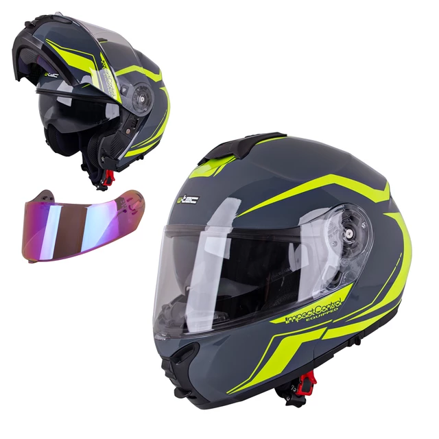 Flip-Up Motorcycle Helmet W-TEC FS-907 P/J - Gunmetal Antracite - Grey-Fluorescent Yellow