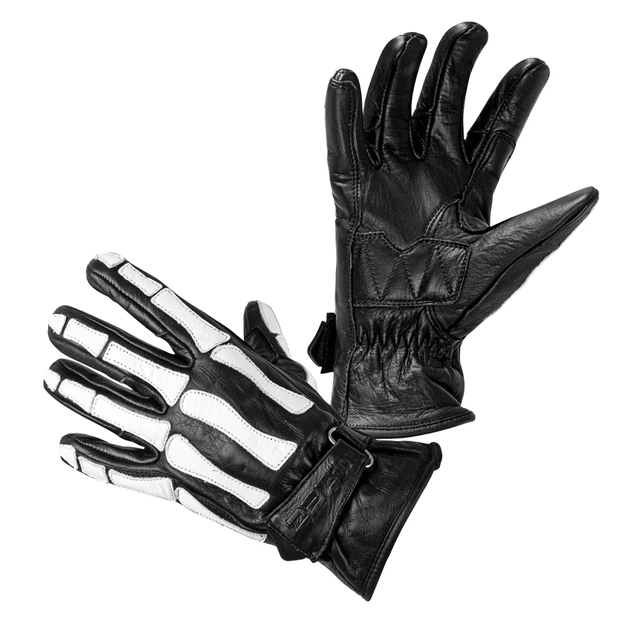 Motorcycle Gloves W-TEC Classic - Jawa Black with Red and Beige Stripe - White Bones Black
