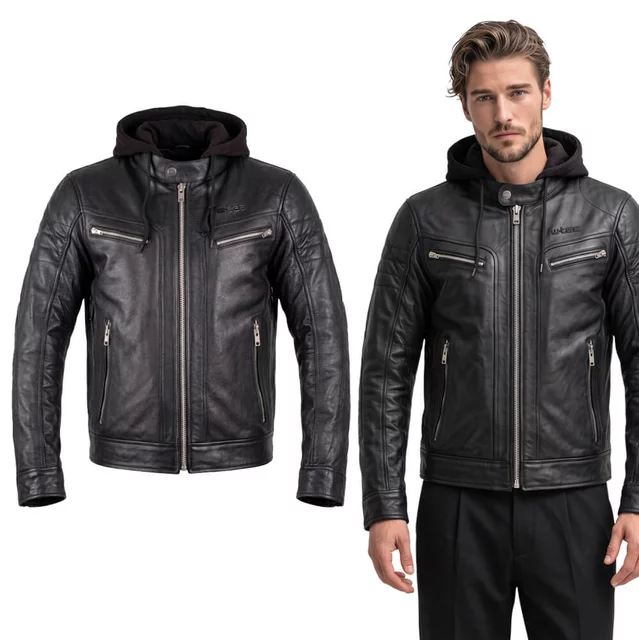 Leather Motorcycle Jacket W-TEC Murayo - Black - Black
