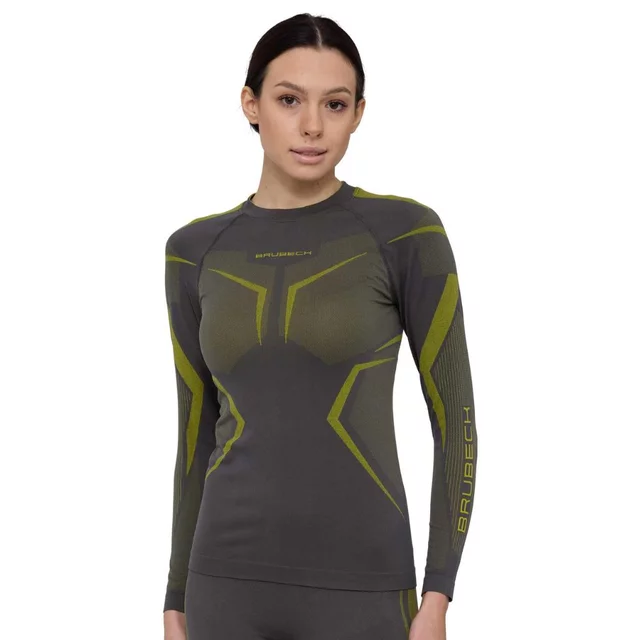 Women’s Long-Sleeve Performance Shirt Brubeck Dry LS1736W - Black/Graphite - Grey/Lime