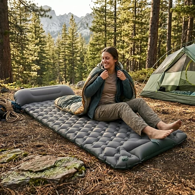 Inflatable Sleeping Pad w/ Integrated Pump inSPORTline Soultea 190 x 60 x 6 cm - Blue