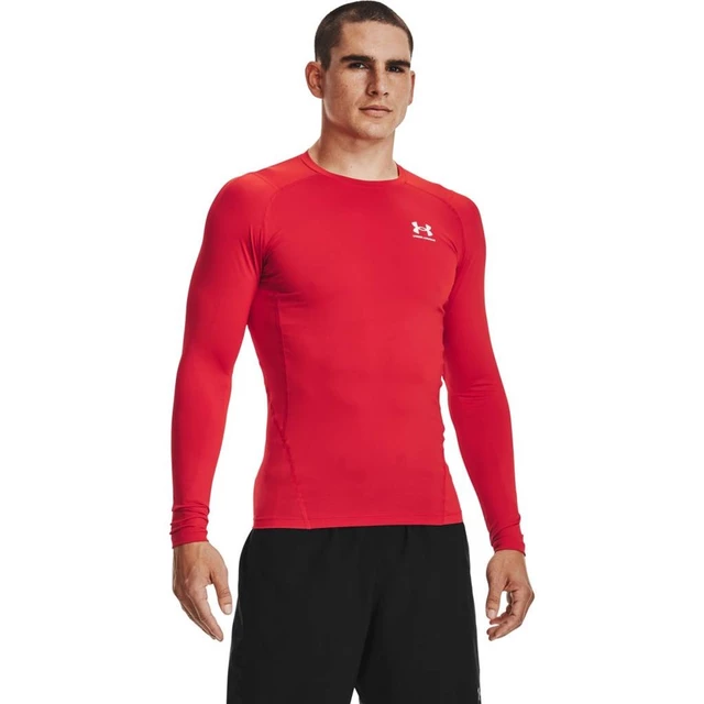 Men’s Compression T-Shirt Under Armour HG Armour Comp LS - Carbon Heather - Red