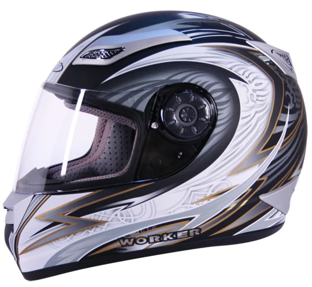 V107 Motorcycle Helmet - Silver Graphics.