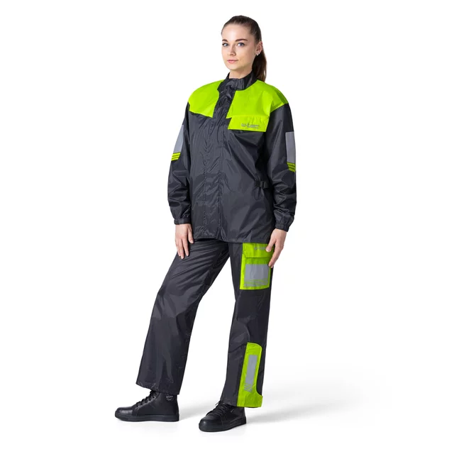 Motorcycle Rain Jacket W-TEC Igava - Black-Fluo Green